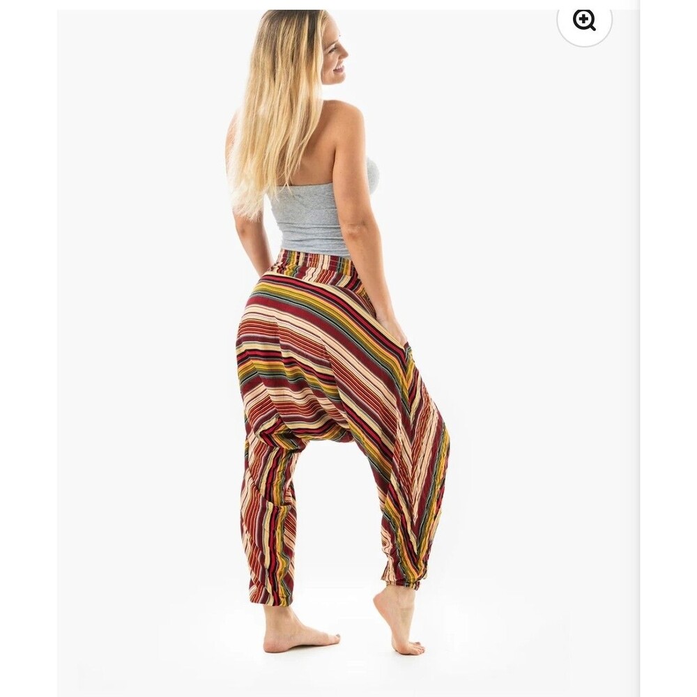BUDDHA PANTS SAVANNAH STRIPE DROP CROTCH HAREM PANTS sz S YOGA TRAVEL LIFESTYLE - Picture 3 of 9